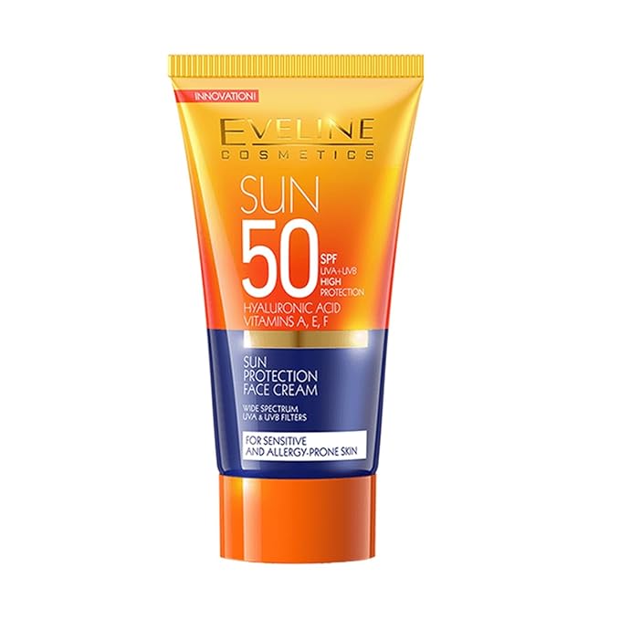 Eveline Cosmetics Sun Protection Face Cream SPF 50 UVA+UVB High Protection for Sensitive and Allergy-Prone Skin 1.76 Fl Oz (50 ml)