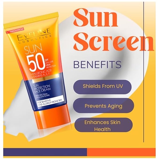 Eveline Cosmetics Sun Protection Face Cream SPF 50 UVA+UVB High Protection for Sensitive and Allergy-Prone Skin 1.76 Fl Oz (50 ml)