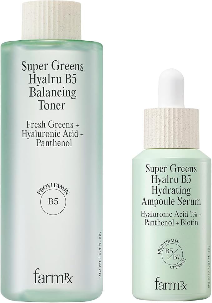Farm Rx Super Greens Hyalru B5 Balancing Toner (6.4fl oz) & Super Greens Hyalru B5 Hydrating Ampoule Serum