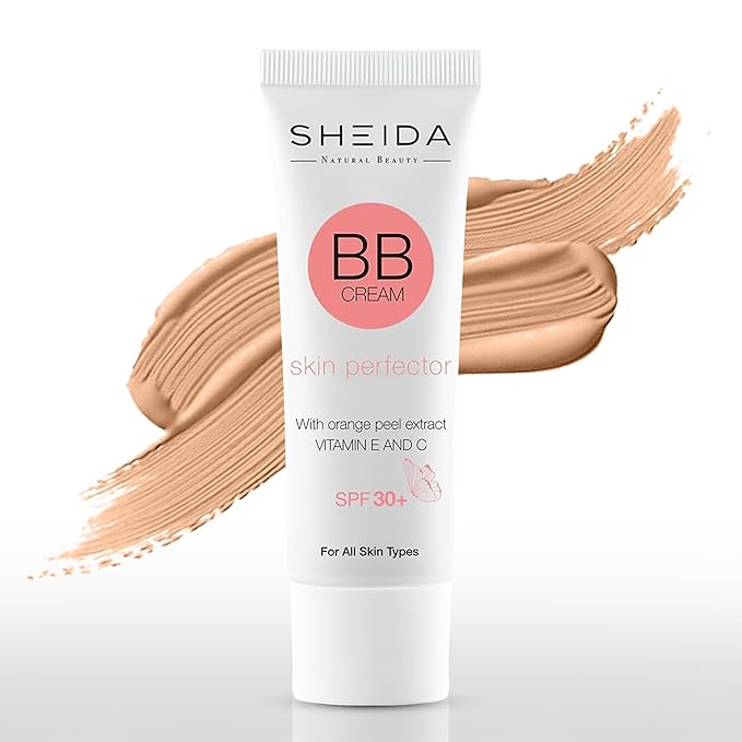 Sheida BB Cream with SPF 30+, Hydrating Daily Tinted Day Cream, Natural Finish, Buildable Light Coverage, 24h Moisture, Vitamin C & E for Even Skin Tone and Radiant Look – 50 ml (Light)