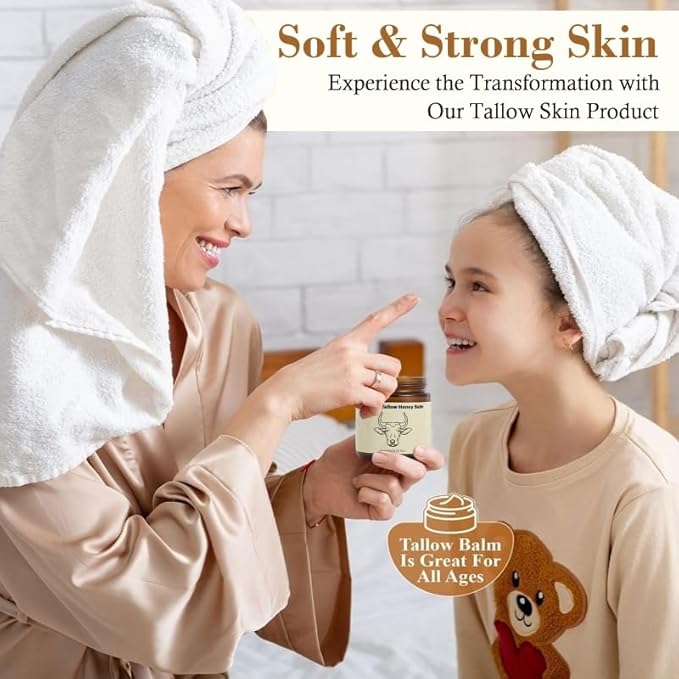 Beef Tallow for Skin - Organic Grass Fed Whipped Moisturizer with Honey Balm, Natural Hydrating Cream for Face & Body, Relief for Dry & Sensitive Skin (4.23oz, Unscented)