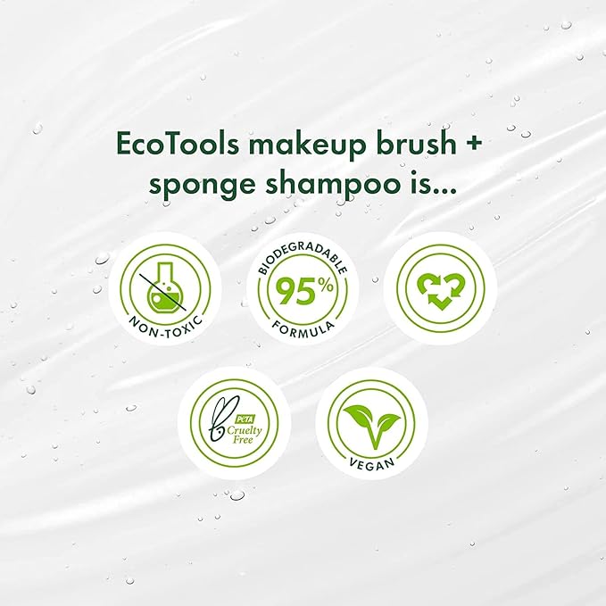 Ecotools Cruelty Free and Eco Friendly Makeup Brush Cleansing Shampoo, 6 Ounce; Wash Away Surface Makeup, Oil, and Impurities from Brushes (Pack of 2)