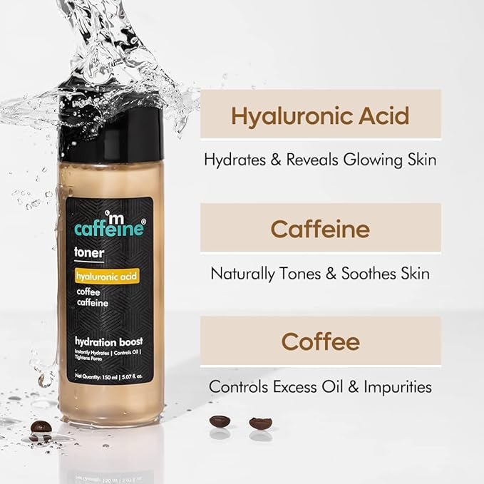 Coffee Toner with Hyaluronic Acid for 24H Hydration & Oil Control | Pore Tightening Face Toner - Instantly Hydrates & Refreshes Tired Skin | Toner for Men & Women | Alcohol-Free -150ml