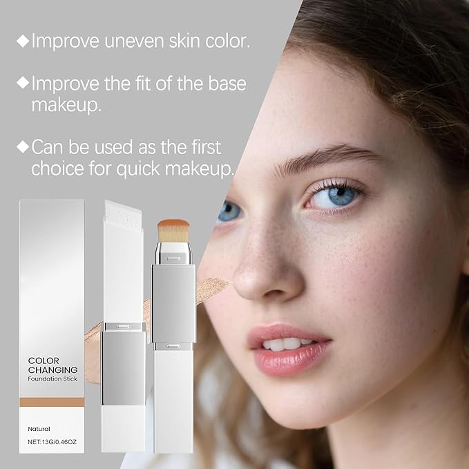 Official Lumineskin Cover Cream Stick V - Color Changing Foundation Stick - Hydrating Concealer Base Makeup, Dual-Ended with Built-in Brush, Portable for Daily Use (Natural)