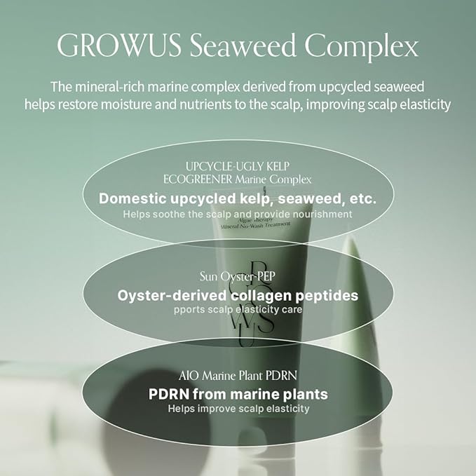 GROWUS Algae Therapy Mineral No-Wash Treatment | Leave-In Hair Treatment with Deep Sea Minerals & Nutrient Supply | Lightweight with Sweet Green Muscat Scent | Silicone Free (8.45 Fl Oz / 150ml)