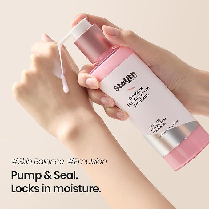 Exosome Pink Ceramide Emulsion – Korean Skincare Lightweight Moisturizer with Ceramides, Vitamin B12 & Exosome for Daily Hydration & Skin Conditioning (200ml / 6.76 fl. oz)