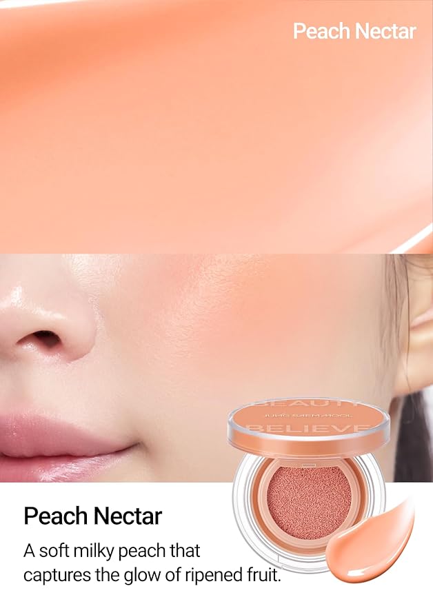 JUNG SAEM MOOL Artist Cushion Blush | Easy to Blend with Puff, Buildable Liquid Blush for Cheeks with a Natural & Dewy Finish, Korean Makeup (Dewy | Peach Nectar)
