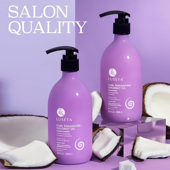 Luseta Curly Hair Shampoo and Conditioner Set with Coconut Oil, Unlimited Bounce and Definition for wavy and Coily hair, Reduce Frizz and Repair Dry Hair, for All Curl Types Sulfate Free 16.9Fl oz×2