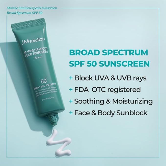 JMsolution Korean Sunscreen SPF50+ PA++++ for Face | Hydrating Glow Sunscreen | No White Cast, Lightweight, Non-Greasy | Marine Pearl UV Cream(1.69 fl.oz)
