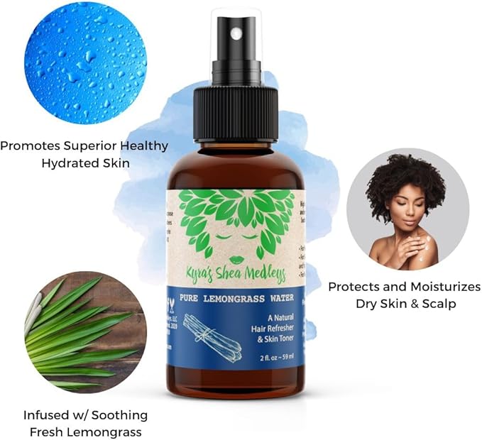 Multiuse Lemongrass Water Toner Mist for Face, Body, and Hair - Pure Distilled Lemograss Water Spray - Soothes and Hydrates Skin, Scalp, Hair, & Nails - 2 oz