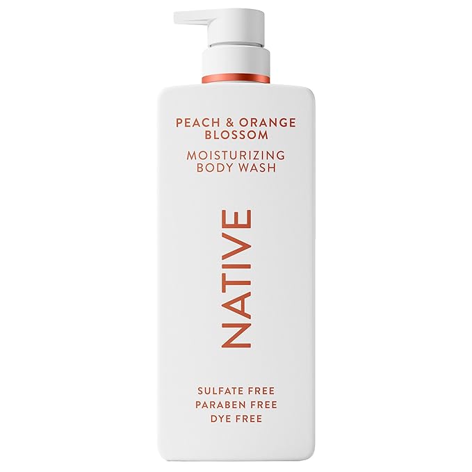 Native Moisturizing Body Wash, Peach & Orange Blossom, 24-Hour Hydration for Dry & Sensitive Skin, Made with Real Shea Butter, Sulfate & Paraben Free, 22 oz