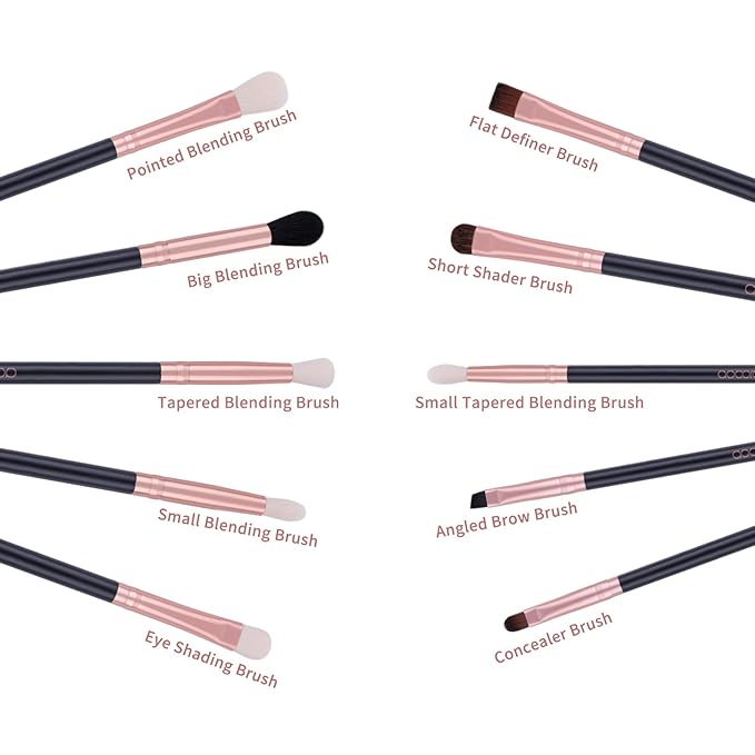 Docolor 10Pcs Eyeshadow Brush Set, Professional Eye Makeup Brushes Kit with Eyeshadow Eyebrow & Eyeliner Brush, Soft Blending Brush for Travel, DIY Eye Art Tool (Black Rose Gold Wooden Handle)