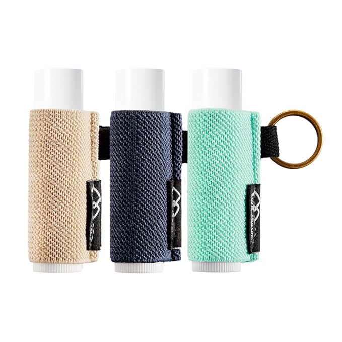 WK IEASON Lip Balm Holder Keychain, Small Christmas Gifts Stocking Stuffers for Teen Girls Women, 3PCS Clip on Lip Gloss Holder Compatible With Chapstick, Burt's Bees Sleeves Elastic Lipstick Holder