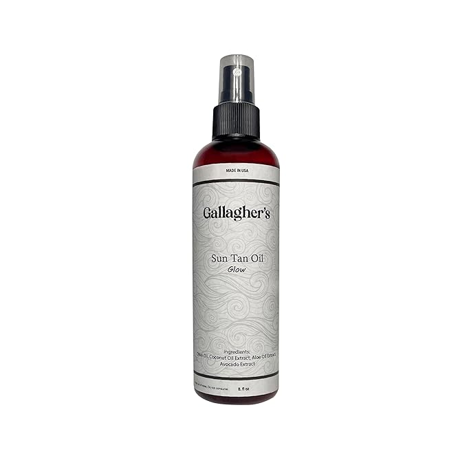 Gallagher's Natural Sun Tan Oil with Aloe, Olive, Coconut and Avocado Oil. 8 oz