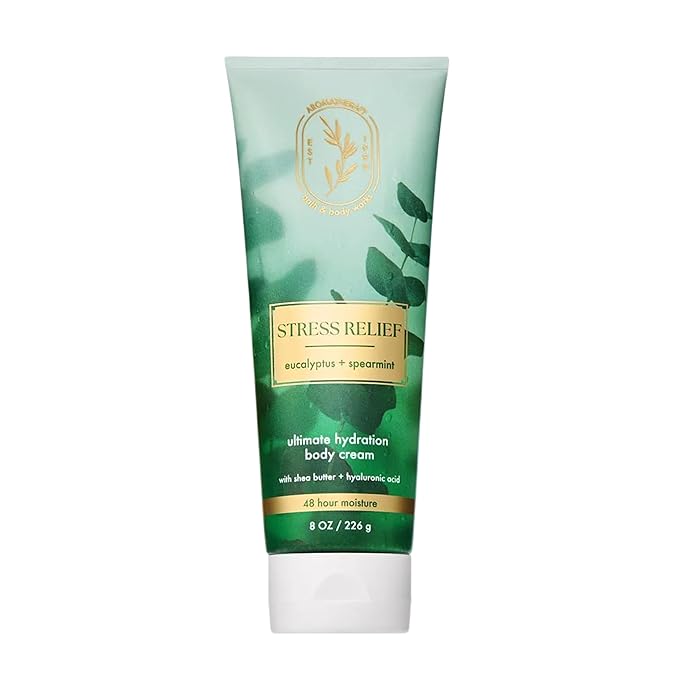 Bath & Body Works Eucalyptus Spearmint Aromatherapy Body Cream, Ultimate Hydration Moisturizer for Stress Relief with Shea Butter & Hyaluronic Acid for Dry Skin, 8 fl oz - 1 Pack