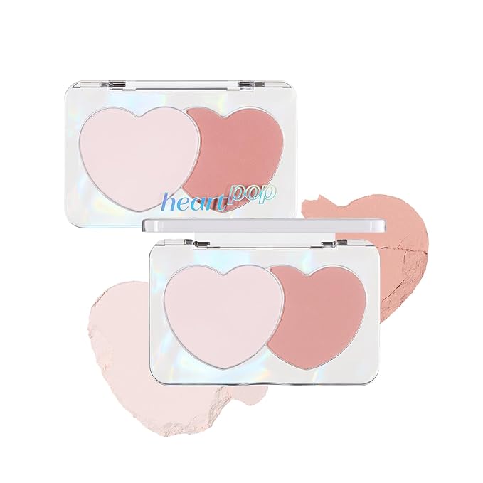 ETUDE Heart Pop Duo Blush, Pink & Beige Orange Cheek Colors, Radiant Glow & Glossy Finish, Blendable Layering Formula, Korean Makeup Artist Collab, Compact 0.2 oz – Envy Bloom