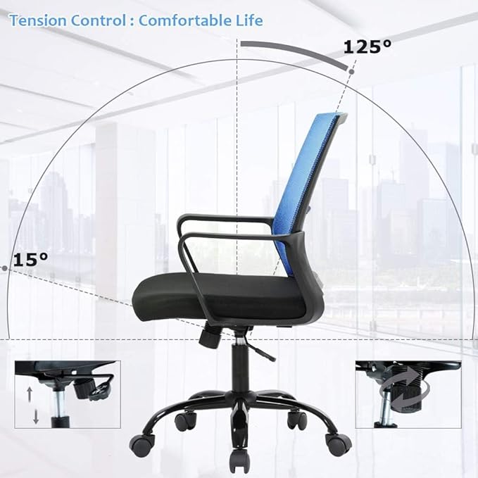 BestOffice Office Chair Desk Chair Computer Chair Swivel Rolling Executive Lumbar Support Task Mesh Chair Adjustable Stool for Women Men, Blue