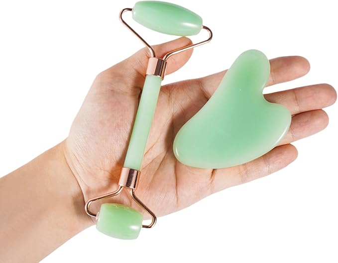 2pcs Scraping Facial Tool Valentine's Day Gift, Includes Roller and Scraping Set Massage Tool Jawline Sculptor Facial Contour Sculpting Tool for Your Skin Care Routine (Light Green Set)