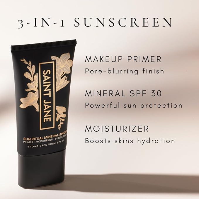 SAINT JANE - Luxury Sun Ritual - Pore Smoothing SPF 30 Mineral Sunscreen | Luxury, Floral-Infused, Clean Skincare (1.7 oz | 50 ml)