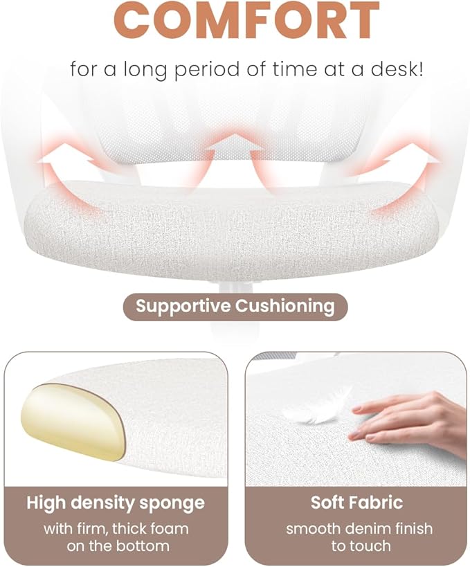 NEO Chair Office Desk Computer Chair Ergonomic Mesh Gaming Mid Back Seat with Comfy Lumbar Support Adjustable Height Swivel for Home Task (Ivory)