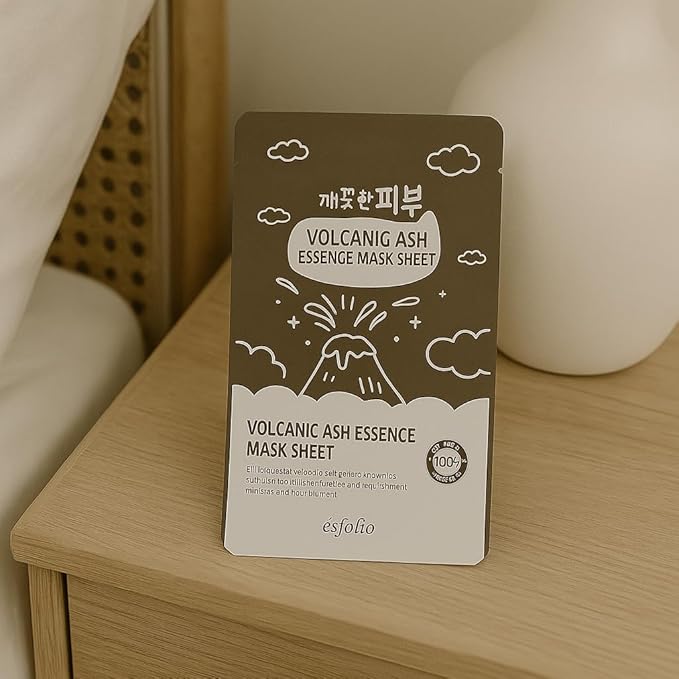 esfolio Volcanic Ash Face Mask – Deep Cleansing Korean Sheet Mask for Pore Care, Oil Control, Acne-Prone & Oily Skin – Hydrating & Purifying Skincare for Clear, Radiant Complexion (Pack of 10)