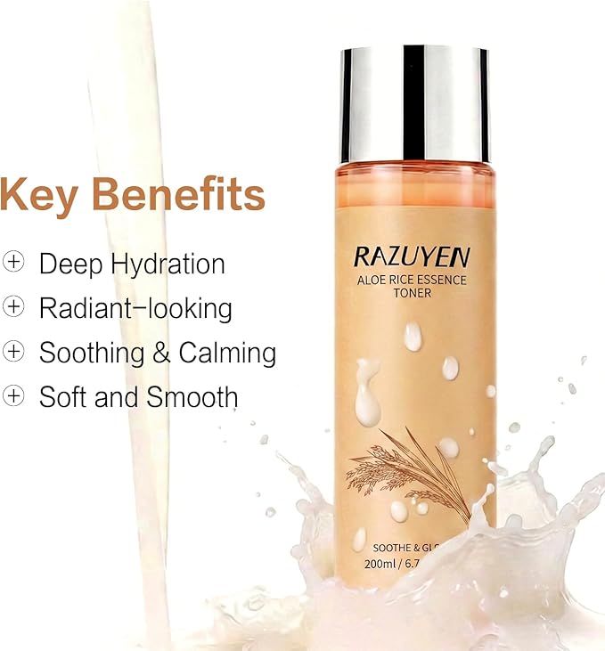Rice Toner with Aloe Leaf Water, Niacinamide and Centella Asiatica, Milky Toner for Soothing and Glowing Skin, Vegan, Alcohol and Fragrance Free