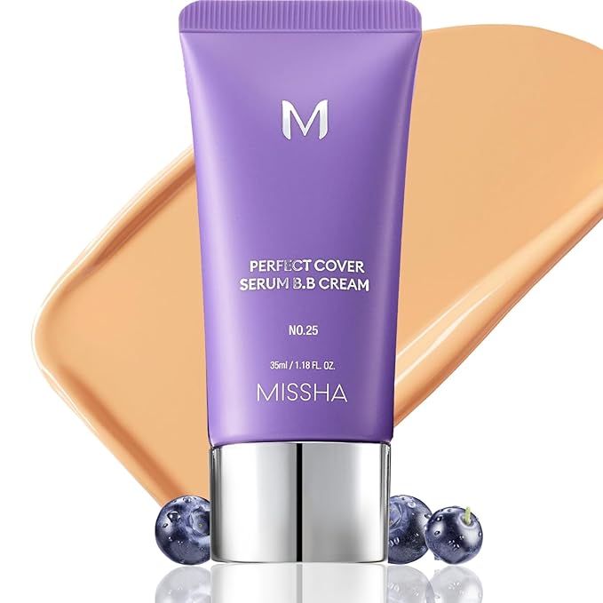 MISSHA M PERFECT COVER SERUM BB CREAM No.25 Warm Beige - Medium with Warm Undertone, Skin Tint, Tinted Moisturizer, Skin Care Foundation Makeup, Korean Makeup,1.18 Fl oz