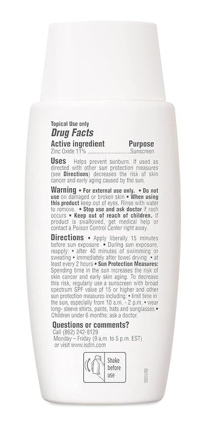 ISDIN Eryfotona Actinica Zinc Oxide sunscreen with 100% mineral UV filter Broad Spectrum SPF 50+, No White Cast, Suitable for Sensitive Skin, travel-size (1.7 Fl Oz)