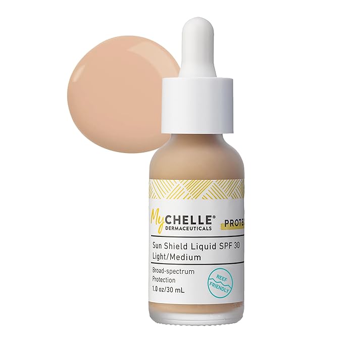 MyChelle Dermaceuticals Sun Shield Liquid Zinc SPF 30 Light/Medium - Tinted Sunscreen for All Skin With Oil-Absorbing Bentonite Clay - Use as Sheer Foundation or Makeup Primer for Matte Finish | Light/Medium, Tinted Sunscreen, All Skin, Oil-Absorbing, ...