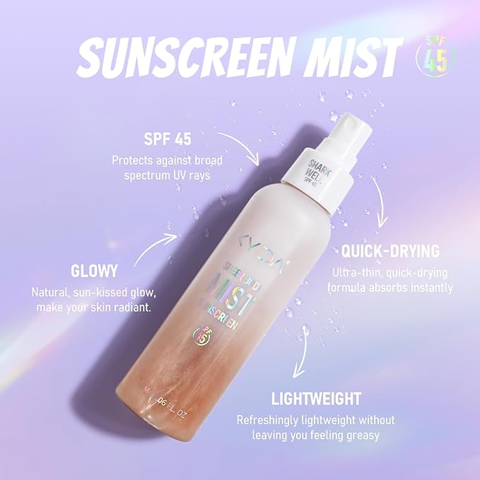 Sheer Body Sunscreen Mist, SPF 45 Ultra-fine Glowing Spray, Lightweight Hydrating Non-Greasy Quick Drying, Infused with Shimmering Radiant Glow Sunscreen Body Oil Mist-Rose,4.06 fl oz