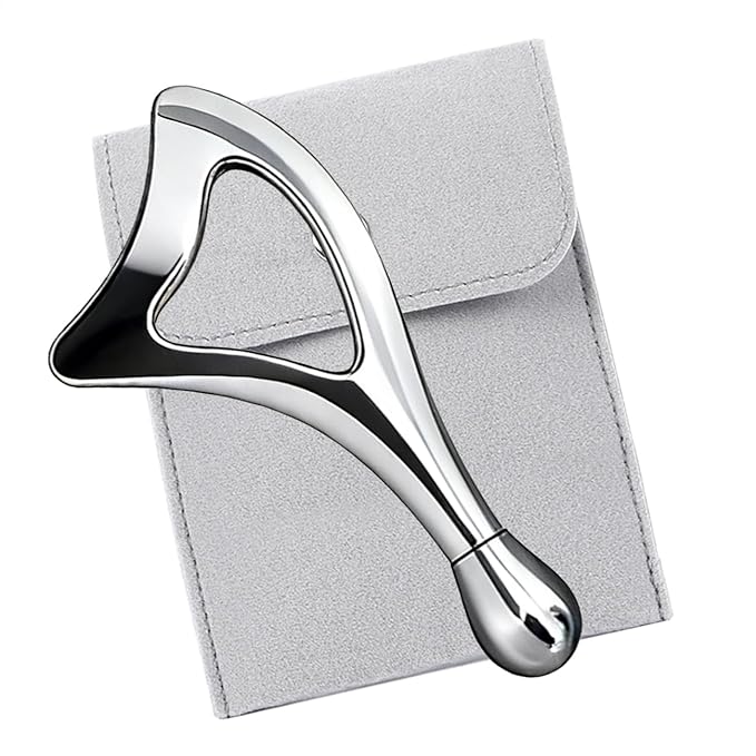 Gua Sha Facial Tools with Eye Roller, Facial Massage Tool for Face Sculpting Daily Beauty Routine Edema, Gift for Women Silver