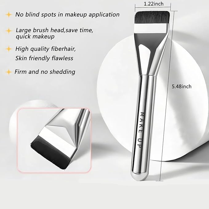 Flat Foundation Brush, Korean Makeup Brush Ultra Thin Spatula Brush Face Makeup Brushes for Liquid Foundation, Blending Cream, Sliver