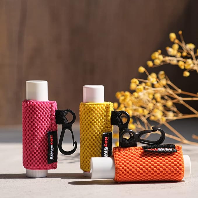 HEYSKAY 5PCS Lip Balm Holder Keychain Lipstick Sleeves Keychain Lip Gloss Holder Chapstick Elastic Sleeves(Yellow/Purple/Pink/Aqua/Black)