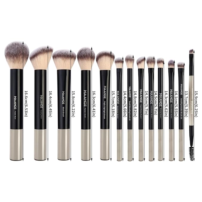 MAANGE 13 PCS Makeup Brushes Professional Make Up Brushes Premium Synthetic Powder Concealers Brushes Travel Makeup Brush Set with Case (Black)