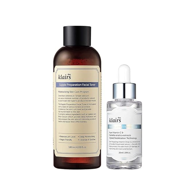 DearKlairs 1Million-Seller Basic Set, Toner, Vitamin Drop Serum, Skin Hydration, Perfect Simple Korean Skincare Routine