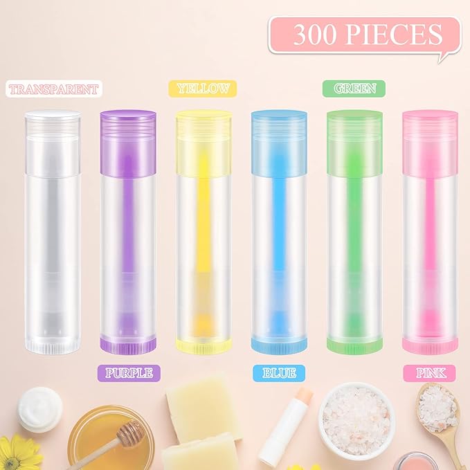 Sumind 300 Pcs Lip Balm Tubes Empty Plastic Lip Gloss Balm Containers Twist-up Empty Lipstick Tubes with Caps for DIY Homemade Lipsticks Homemade Solid Perfume, 5 ml, Colorful, BPA Free & Leak Free