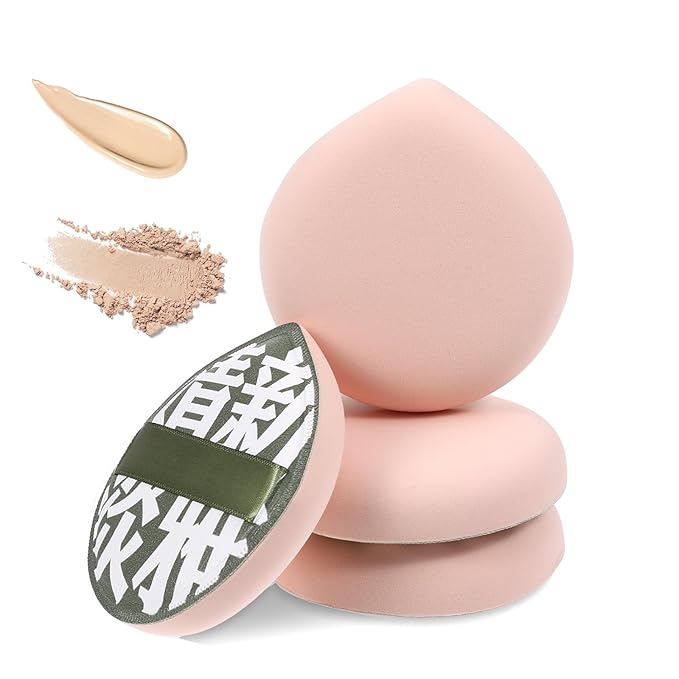 4 Pcs Korean Makeup Sponge, Soft Teardrop Setting Powder Puff Makeup Cushion Puff Sponge for Foundation Concealer, Liquid, Cream, and Powder (Large Size) - B