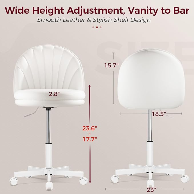 GTPLAYER Small Ergonomic Tall Office Chair, Computer Desk Chair with Wheels Versatile Height Use: Office to Bar Stools (or Standing Desk), Vanity Chair with Back PU Leather Shell Design for Gift