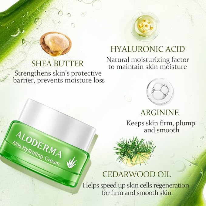 Aloderma Essential Aloe Hydrating Skin Care Set - 5 Pieces - Gel, Cleanser, Toner x2pcs, Cream