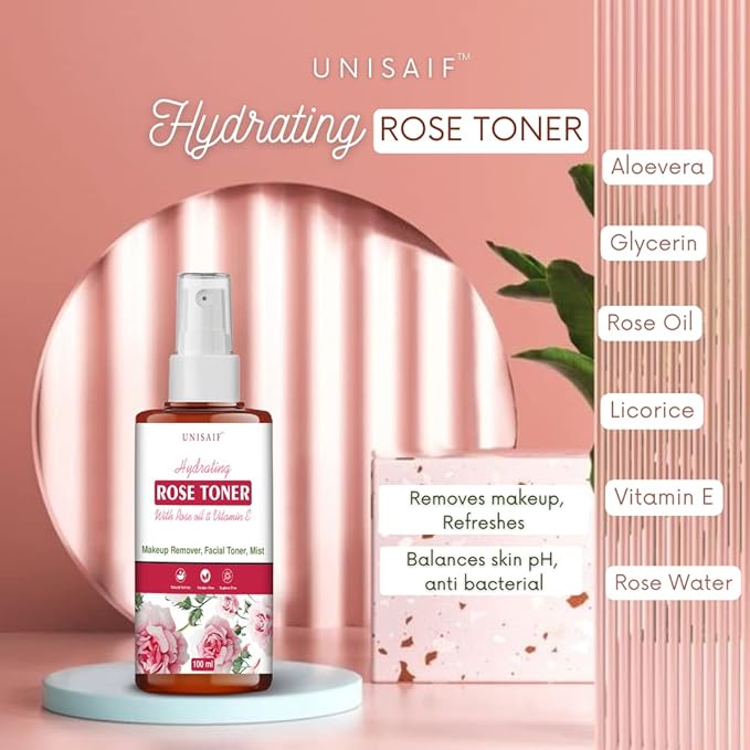 Rose Hydrating Toner & Facial Mist with Rose Oil | Unclog Pores | Makeup Removal | Facial Toner for Acne Prone Skin (100 ml)
