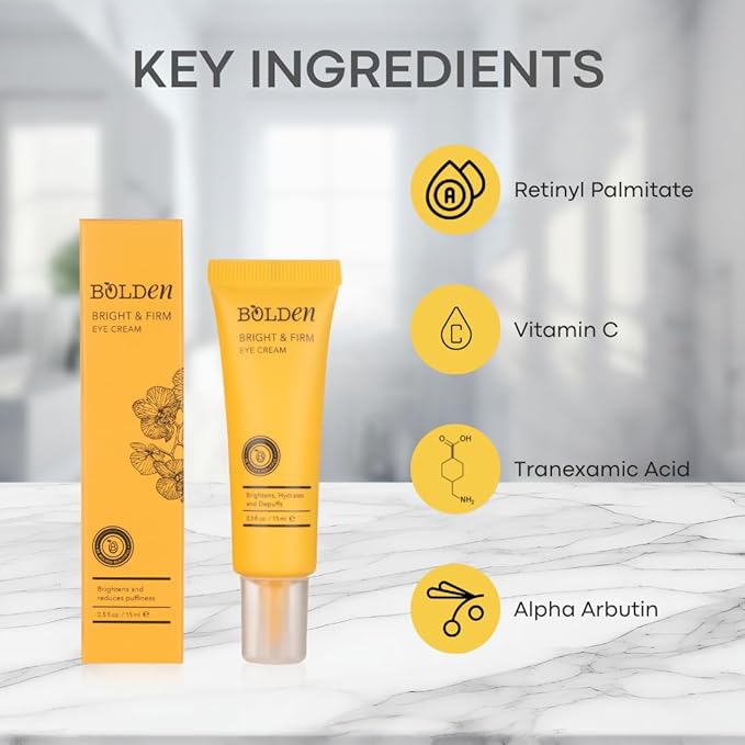 BOLDEN Bright & Firm Eye Cream & Skin Brightening Toner Bundle – Fragrance-Free Eye Cream + AHA Toner with Hyaluronic Acid | 0.5 + 8.0 fl oz