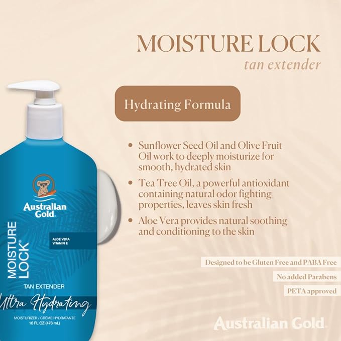 Australian Gold Moisture Lock Tan Extender (16 Fluid Ounce) and Aloe Vera Freeze Gel with Lidocaine (8 Fluid Ounce), Hydrating Body Lotion and Aloe Vera Gel for Skin (Pack of 2)