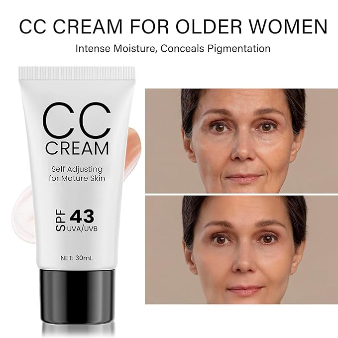 CC Cream for Older Women, Skin Tone Adjusting CC Cream Spf 43, Self Adjusting for Mature Skin, Intense Moisture, Conceals Pigmentation, All Skin Types (1 PCS)