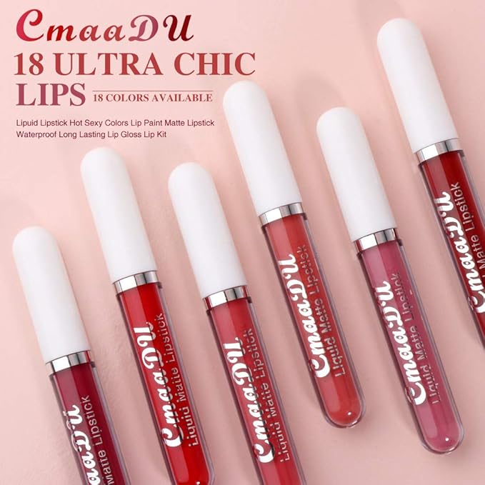 BONNIE CHOICE 18Pcs Matte Liquid Lipstick Set, Waterproof Long Lasting Non-Stick Cup Nude Lipstick Dark Red Lipstick for Women 24 Hour High Pigmented Lip Gloss Set Valentine's Day Gifts for Women