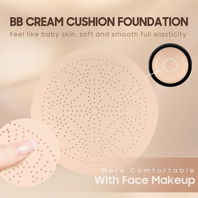 Air Cushion CC Cream Foundation - Mushroom Head BB Creams, Long Lasting Concealing Brightening, Moisturizer Face Cream,Facial Skin Care Makeup For All Skin Types, Gifts for Women(Nude)