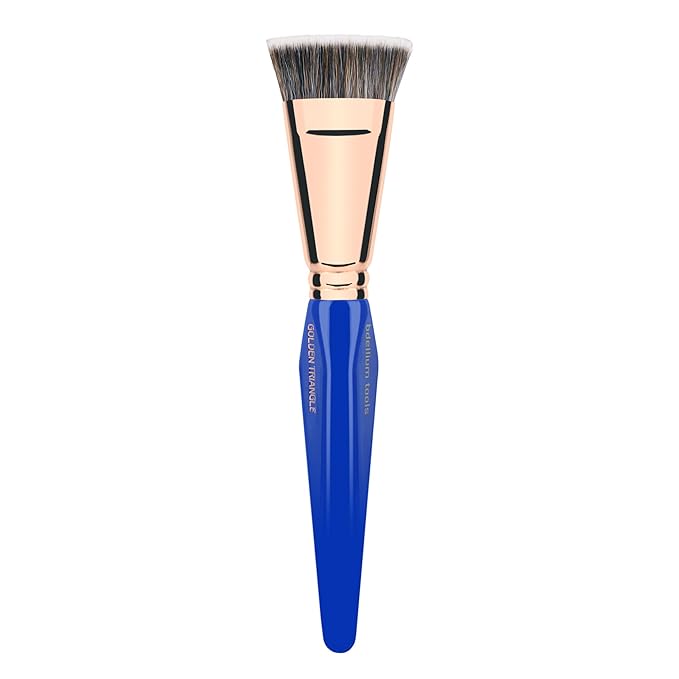 Bdellium Tools Professional Makeup Brush - Golden Triangle 987 Flat Top Face Blending - With All Vegan and Soft Synthetic Fibers, For Buffing Out Makeup (Blue, 1pc)