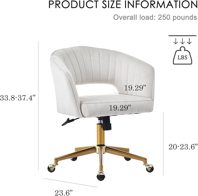 Vanity Chair with Back 360 Swivel Armchair and Gold Base, Criss Cross Chair with Wheels for Vanity Home Office, Living Room, Bedroom and Study (Beige)