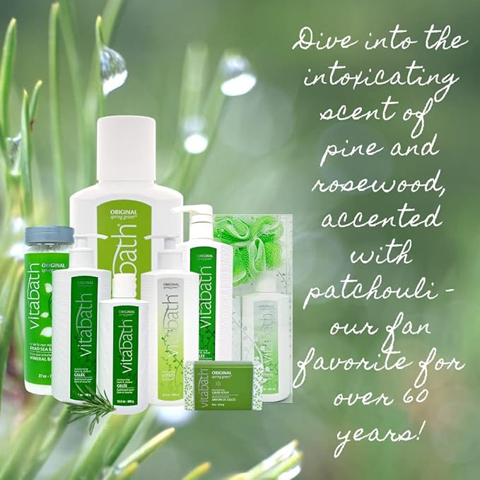 Vitabath Original Spring Green Moisturizing Bath & Shower Gel Wash Intoxicating Botanical Skin Rejuvenation, Hydrating Dry Skincare, Body Cleanser & Foaming Gelee - 10.5 oz