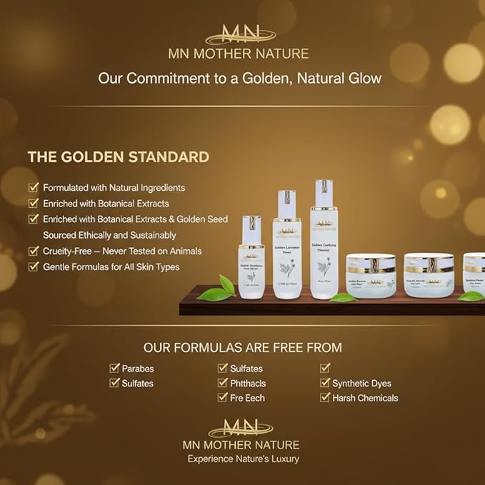 MN Mother Nature Golden 5-Piece Skincare Set – Clarifying Cleanser, Lavender Toner, Serum, Fuller's Earth Mask & Aroma Cream – Botanical Extracts for Smooth, and Glowing Skin – Daily Hydration Routine
