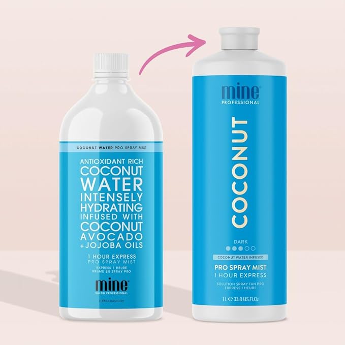MineTan Spray Tan Solution | Coconut - Fake Tanning Mist Best for Dark Bronzed Glow Skin Finish, Fast Drying, 1 Hour Express, Hydrating, Salon Professional Formula, Vegan, 33.8 Fl Oz